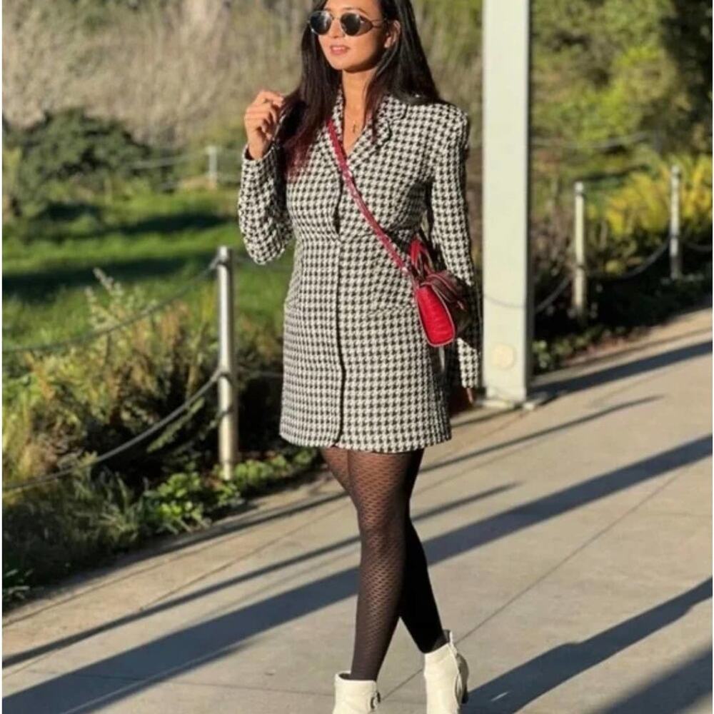 ZARA BLOGGER FAVORITE STRUCTURED BLAZER DRESS BLACK / WHITE - Picture 6 of 14